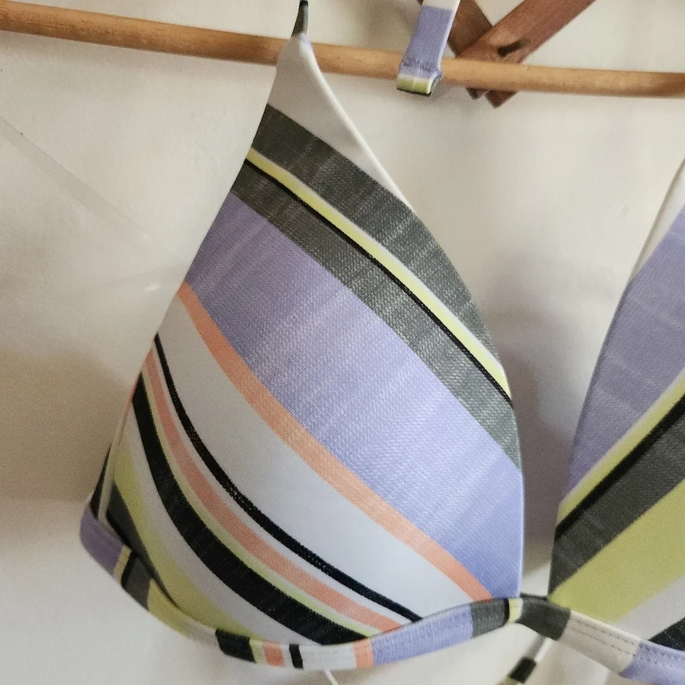 NWT Prana Lexie Triangle Bikini Top Adjustable Purple Stripe Small S Upf 50